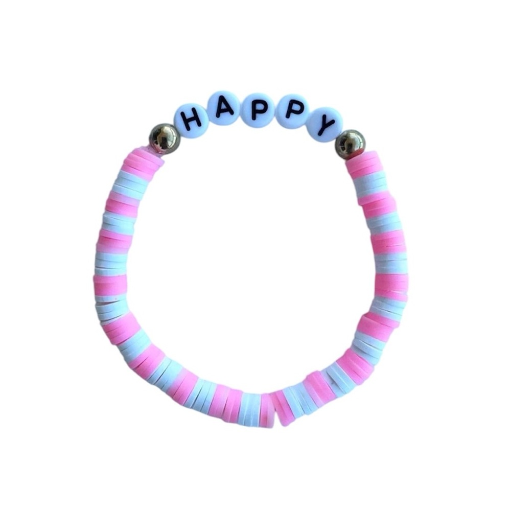 Handmade Pink and White “Happy” Bracelet